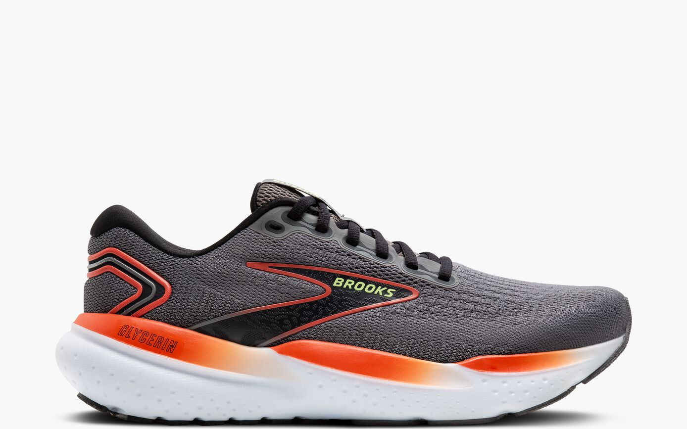 Brooks Men’s Glycerin 21 Neutral Running Shoe - Grey/Mandarin Red/Green