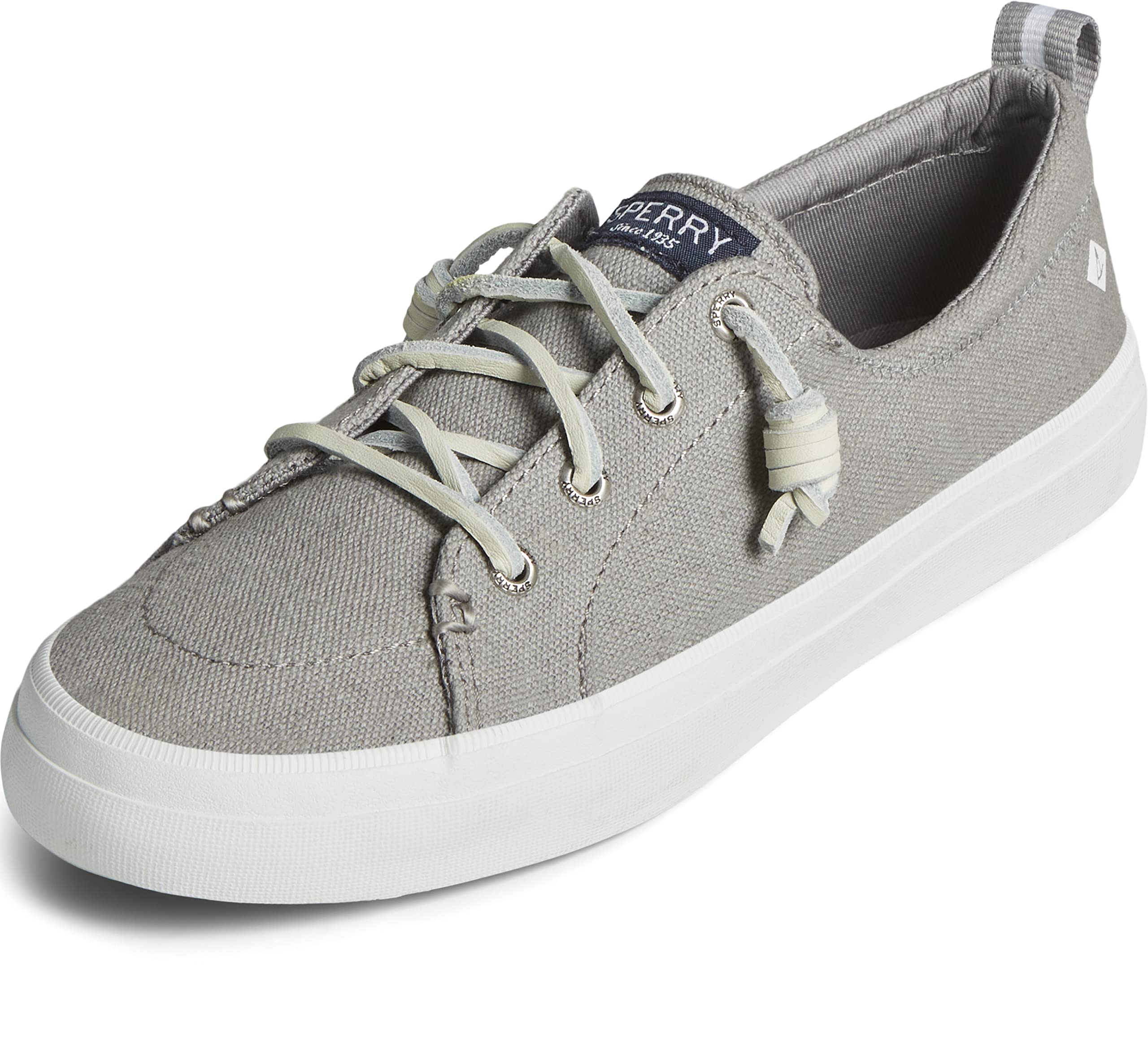 Sperry Womens Crest Vibe Linen Sneaker, Grey, Wide